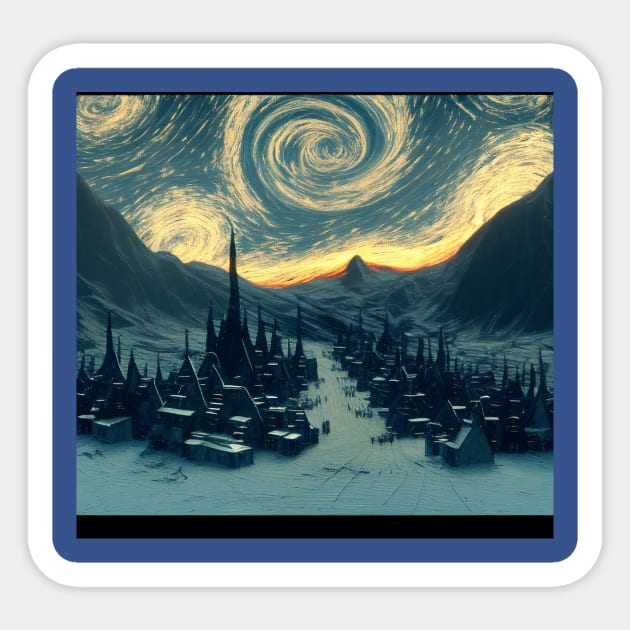 Starry Night Over Hogsmeade Village Sticker by Grassroots Green